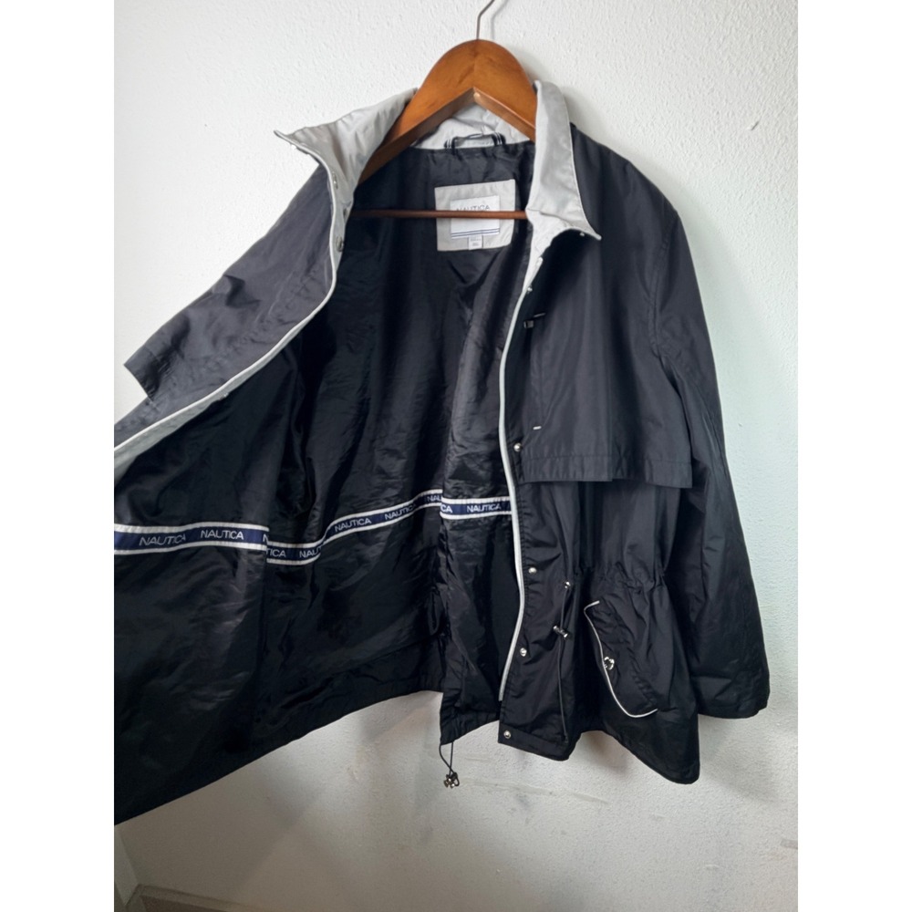 Nautica Womens Jacket Black XL Windbreaker Full Zip Drawstring Waist Utility